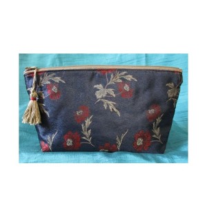 Trousse doublée "Fleurs au vent" Bleu et rouge - M - (CF OTCR B25)