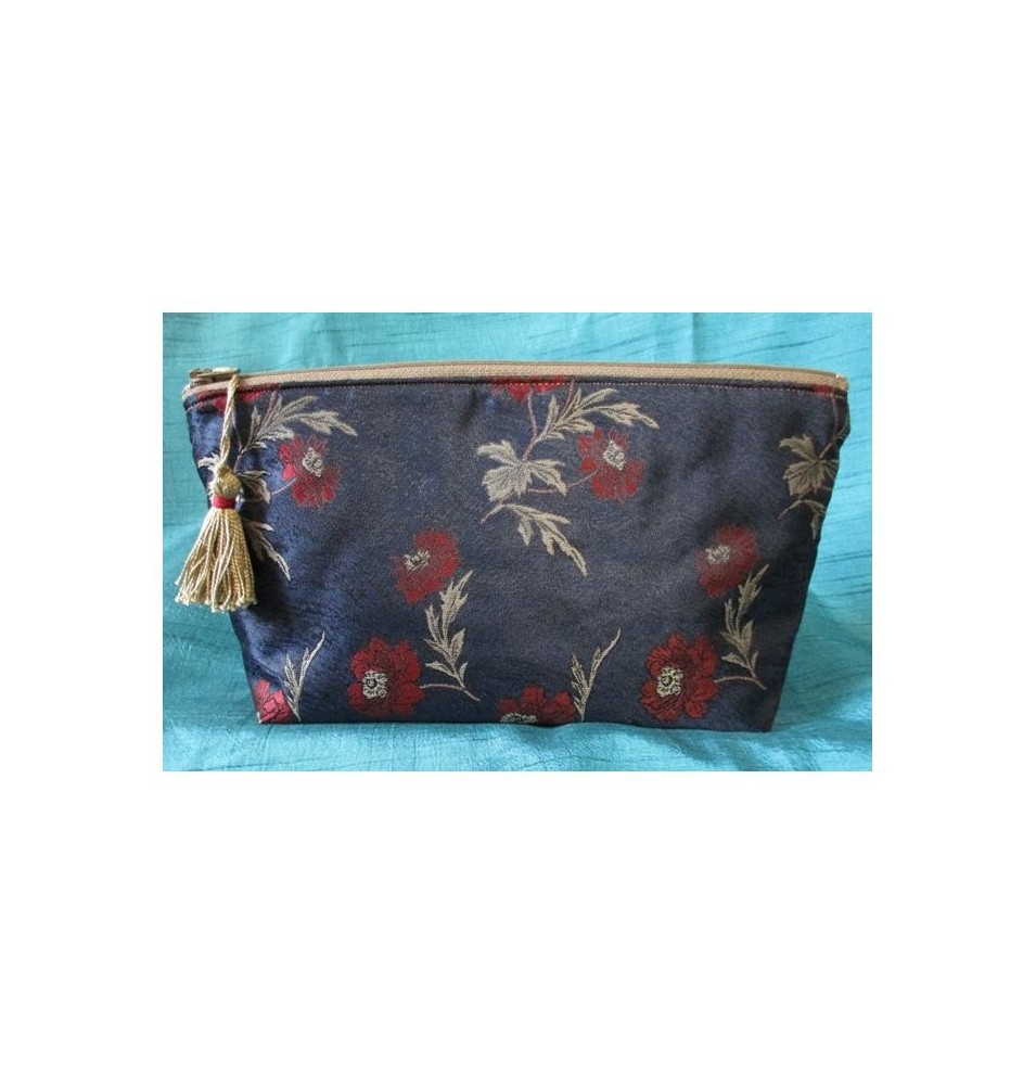 Trousse doublée "Fleurs au vent" Bleu et rouge - M - (CF OTCR B25)