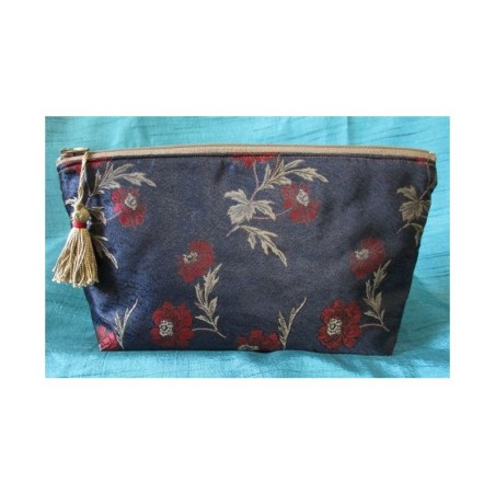 Trousse doublée "Fleurs au vent" Bleu et rouge - M - (CF OTCR B25)