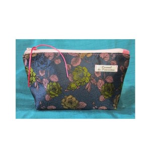 Trousse doublée « Roses » Bleu/Rose - (CF OTCR BP20)