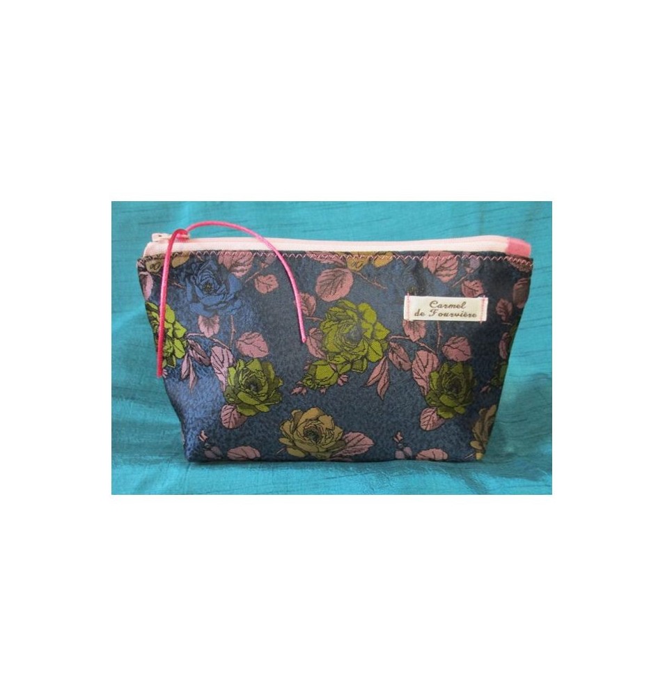 Trousse doublée « Roses » Bleu/Rose - (CF OTCR BP20)
