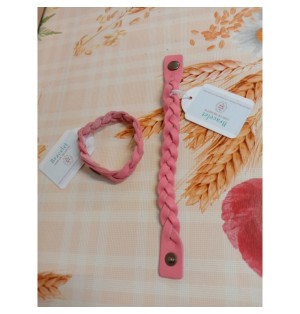 Bracelet tressé en cuir vachette rose corail - (JE-BRS04)