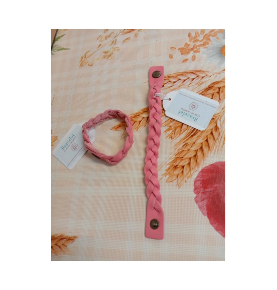 Bracelet tressé en cuir vachette rose corail - (JE-BRS04)