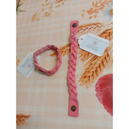 Bracelet tressé en cuir vachette rose corail - (JE-BRS04)