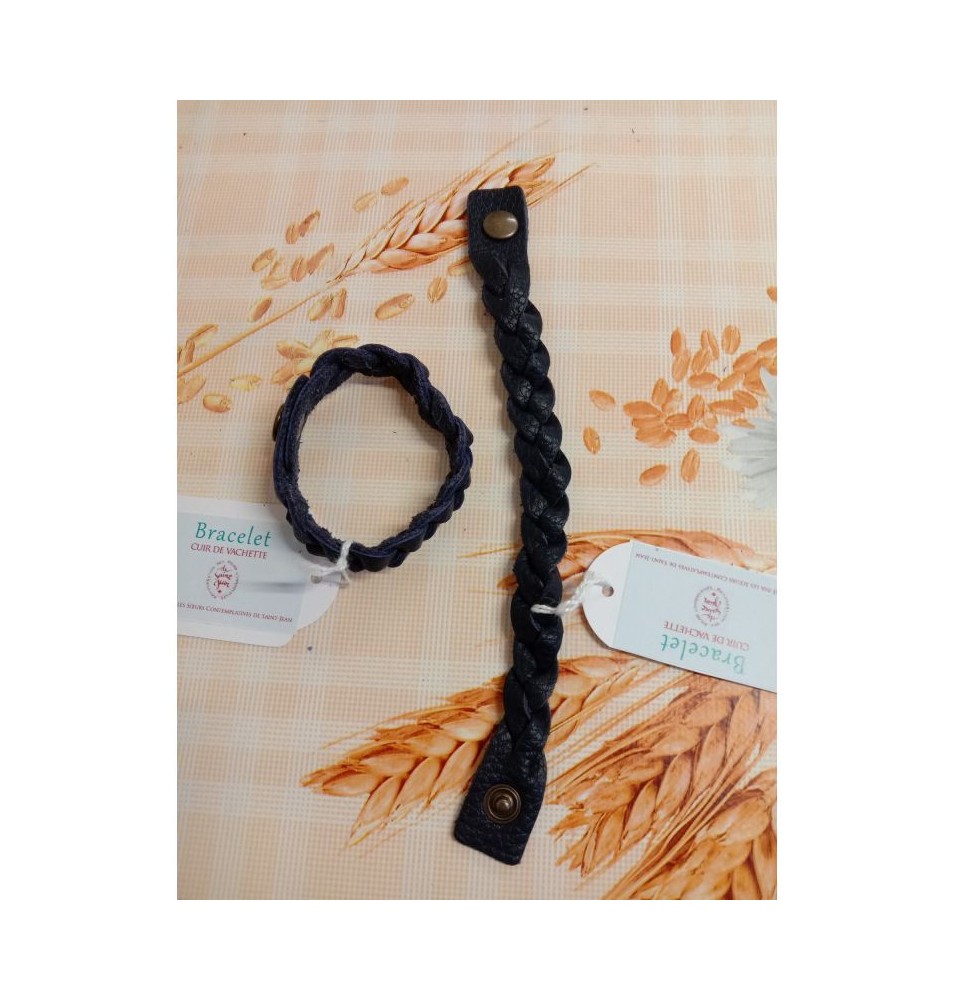 Bracelet tressé en cuir bleu nuit - (JE-BRS06)