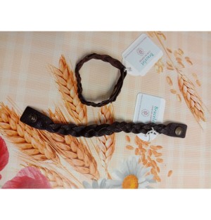 Bracelet tressé en cuir marron foncé - (JE-BRS07)