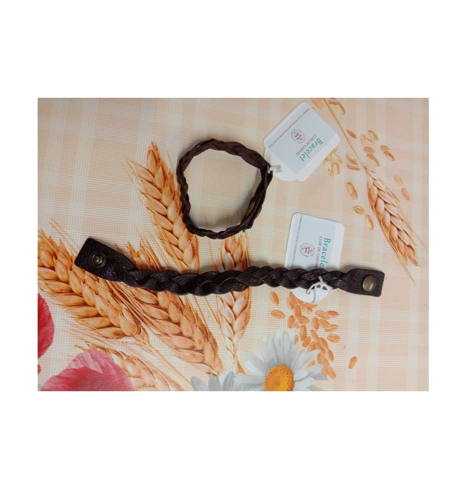 Bracelet tressé en cuir marron foncé - (JE-BRS07)