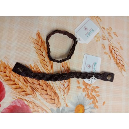 Bracelet tressé en cuir marron foncé - (JE-BRS07)