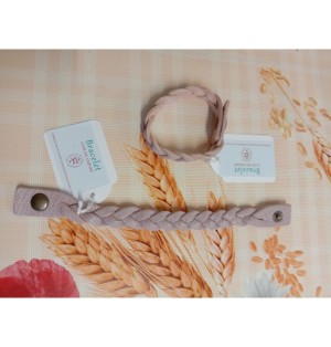 Bracelet tressé en cuir lilas pâle - (JE-BRS08)