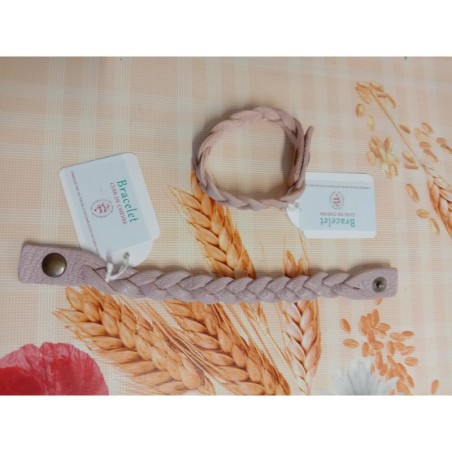 Bracelet tressé en cuir lilas pâle - (JE-BRS08)