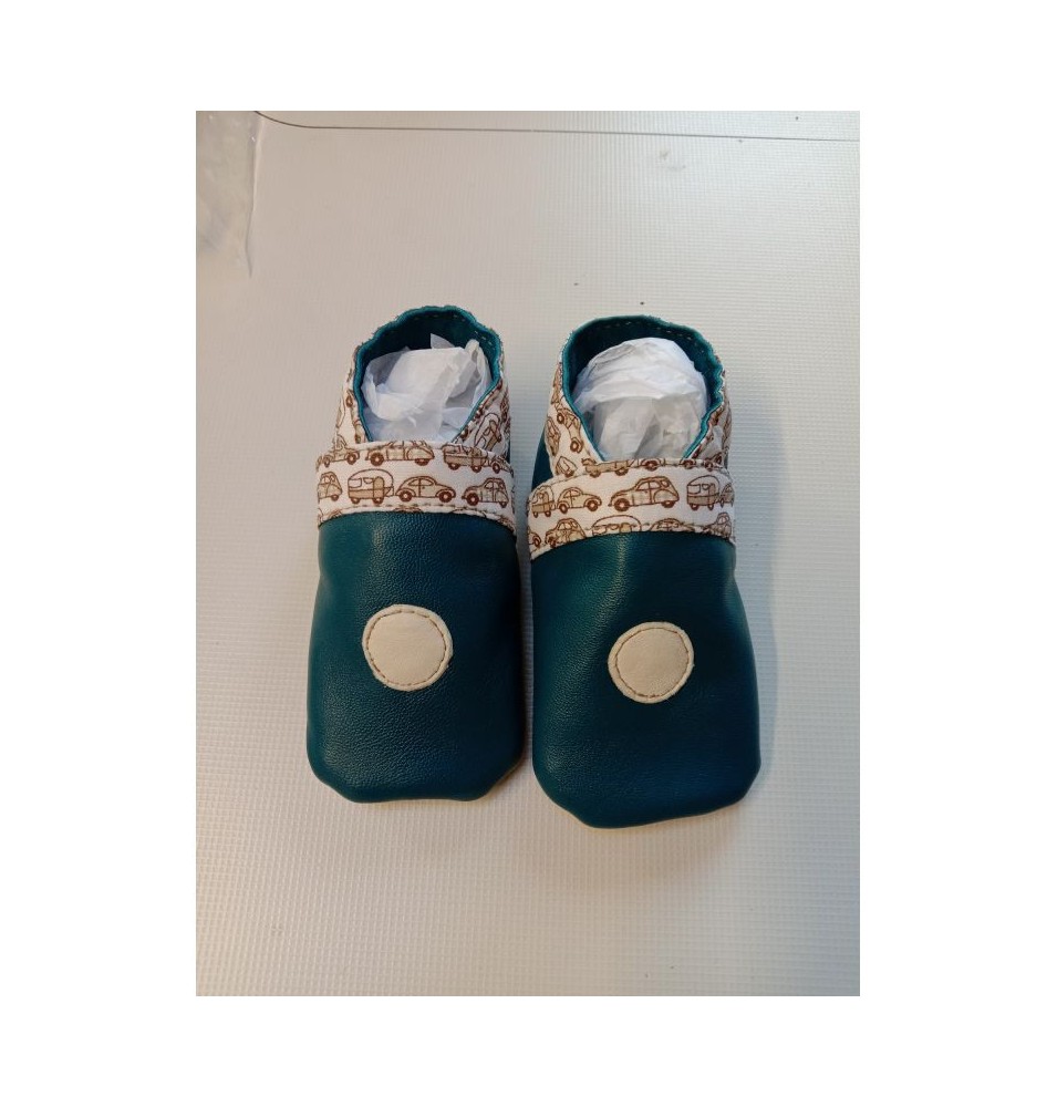 Chaussons bébé en cuir d'agneau bleu canard, 5-12 mois - (JE-CHM01)
