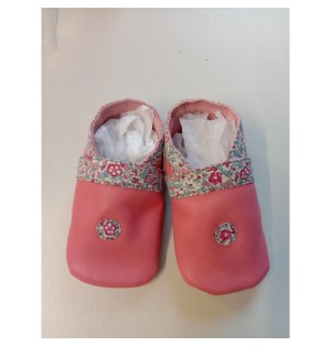 Chaussons bébé en cuir d'agneau rose, 5-12 mois - (JE-CHM03)