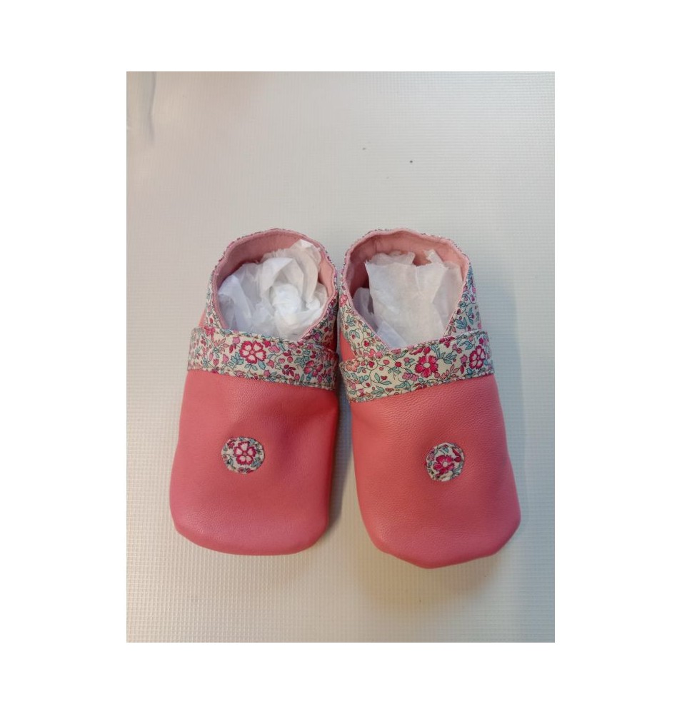 Chaussons bébé en cuir d'agneau rose, 5-12 mois - (JE-CHM03)