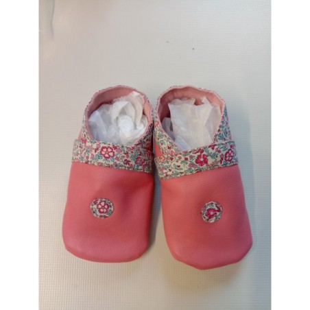 Chaussons bébé en cuir d'agneau rose, 5-12 mois - (JE-CHM03)