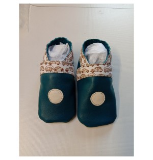 Chaussons bébé en cuir d'agneau bleu canard, 0-5 mois - (JE-CHP01)
