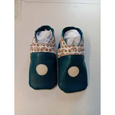 Chaussons bébé en cuir d'agneau bleu canard, 0-5 mois - (JE-CHP01)