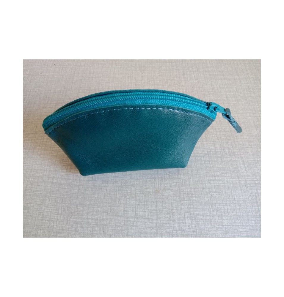 Porte-monnaie en cuir d'agneau bleu canard - (JE-PM01)