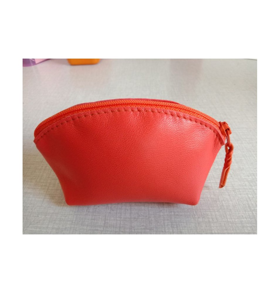 Porte-monnaie en cuir d'agneau orange - (JE-PM02)
