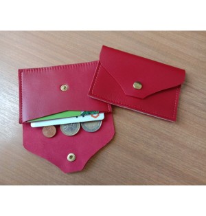 Porte-monnaie et porte-cartes en cuir d'agneau rouge - (JE-PMC02)