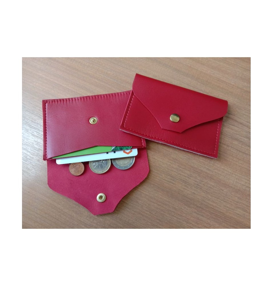 Porte-monnaie et porte-cartes en cuir d'agneau rouge - (JE-PMC02)