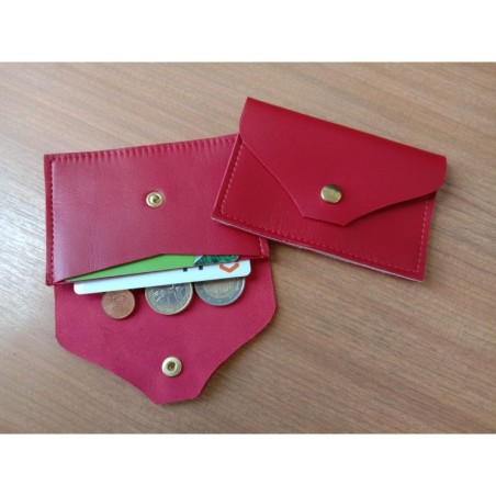 Porte-monnaie et porte-cartes en cuir d'agneau rouge - (JE-PMC02)
