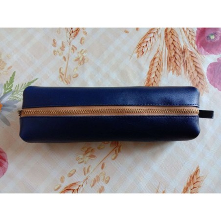 Grande trousse en cuir bleu marine - (JE-TRG01)