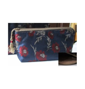 Trousse doublée "Fleurs au vent" Bleu et rouge - S - (CF OTCR B20)
