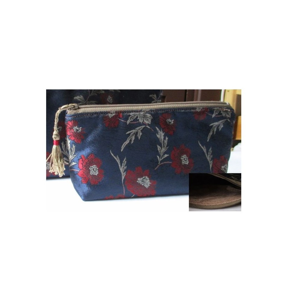 Trousse doublée "Fleurs au vent" Bleu et rouge - S - (CF OTCR B20)