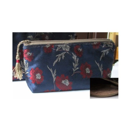 Trousse doublée "Fleurs au vent" Bleu et rouge - S - (CF OTCR B20)