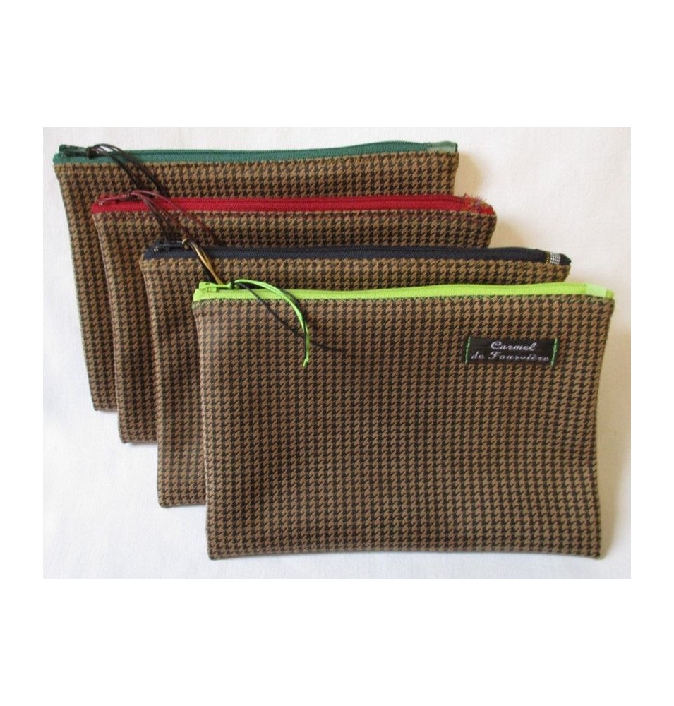 Pochette Pied de Poule zip couleur - Bordeaux - (CF OPP CR)