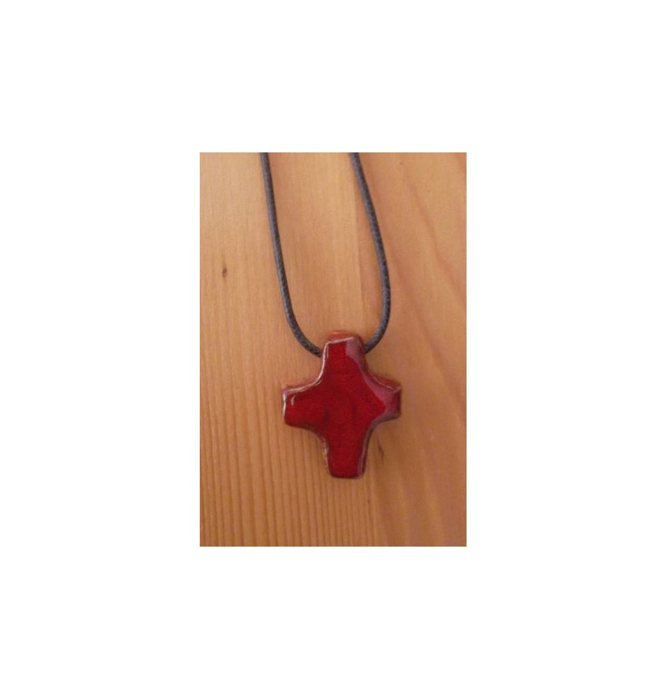 Croix Pendentif en Terre Cuite Émaillée (vendue à l'unité) - rouge - (SC-CPr)