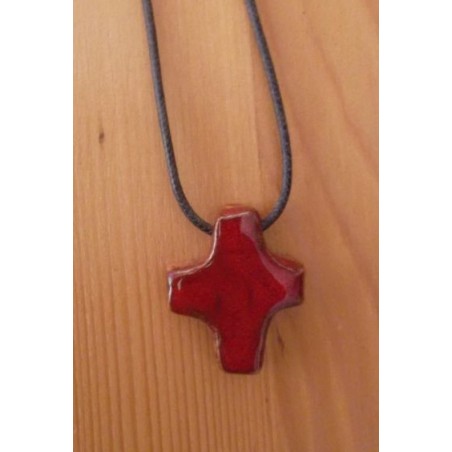 Croix Pendentif en Terre Cuite Émaillée (vendue à l'unité) - rouge - (SC-CPr)