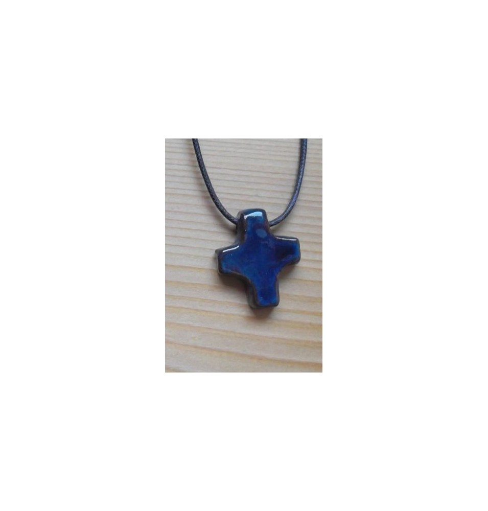 Croix Pendentif en Terre Cuite Émaillée (vendue à l'unité) - Bleu foncé - (SC-CPbf)