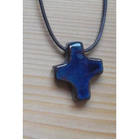 Croix Pendentif en Terre Cuite Émaillée (vendue à l'unité) - Bleu foncé - (SC-CPbf)