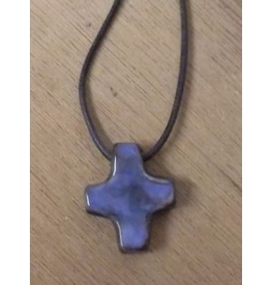 Croix Pendentif en Terre Cuite Émaillée (vendue à l'unité) - Bleu clair - (SC-CPbc)