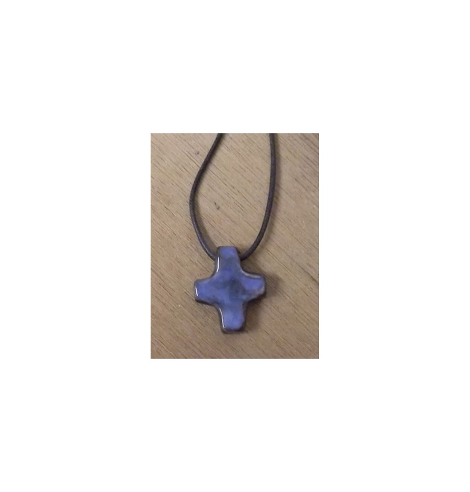 Croix Pendentif en Terre Cuite Émaillée (vendue à l'unité) - Bleu clair - (SC-CPbc)