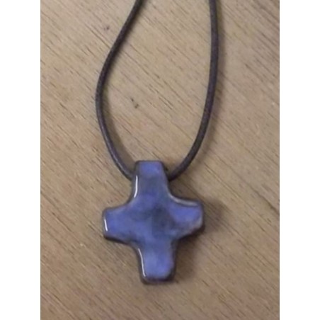 Croix Pendentif en Terre Cuite Émaillée (vendue à l'unité) - Bleu clair - (SC-CPbc)