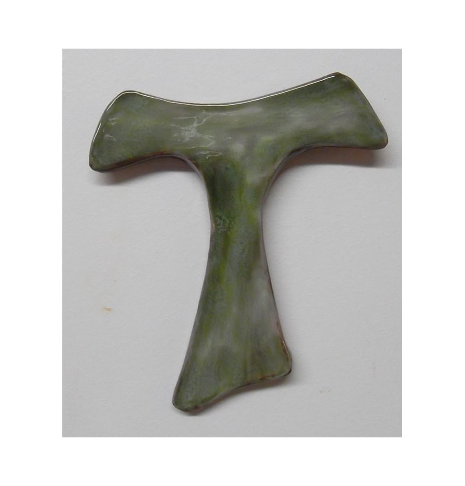 Tau Franciscain en Terre Cuite Émaillée - Vert - (SC-TAUv)