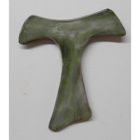 Tau Franciscain en Terre Cuite Émaillée - Vert - (SC-TAUv)
