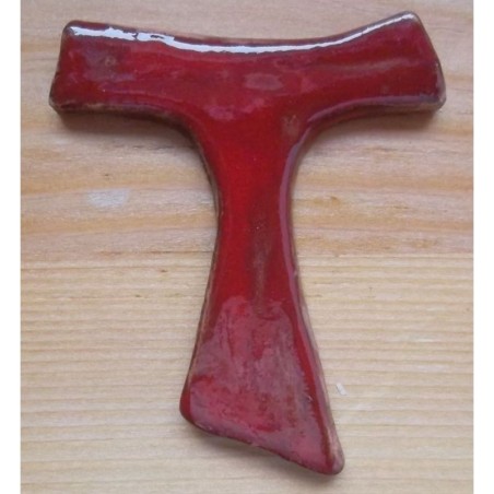 Tau Franciscain en Terre Cuite Émaillée - Rouge - (SC-TAUr)