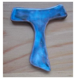 Tau Franciscain en Terre Cuite Émaillée - Bleu - (SC-TAUb)