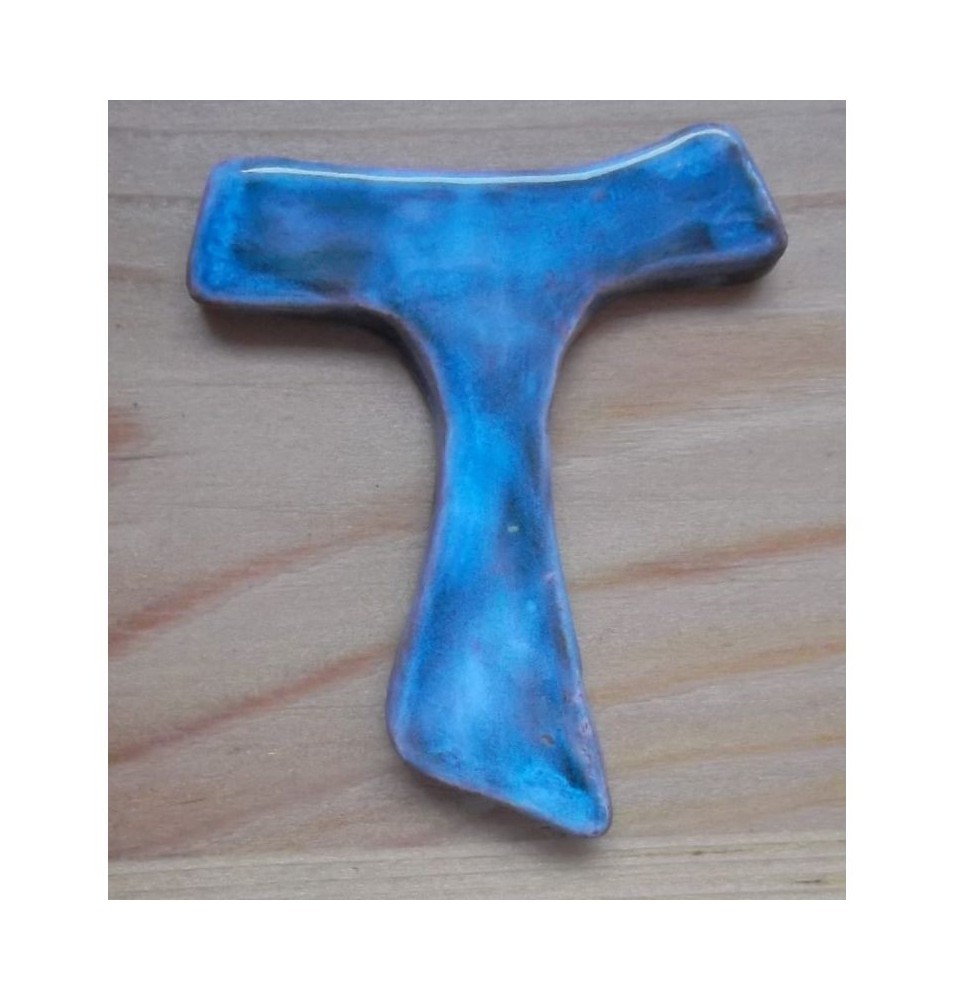 Tau Franciscain en Terre Cuite Émaillée - Bleu - (SC-TAUb)