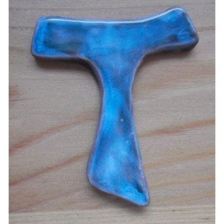 Tau Franciscain en Terre Cuite Émaillée - Bleu - (SC-TAUb)