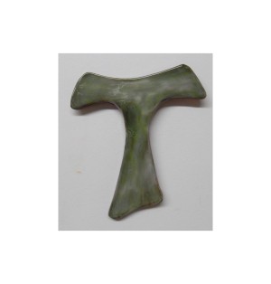 Petit Tau de Saint François en Terre Cuite Émaillée - Vert - (SC-pTAUv)