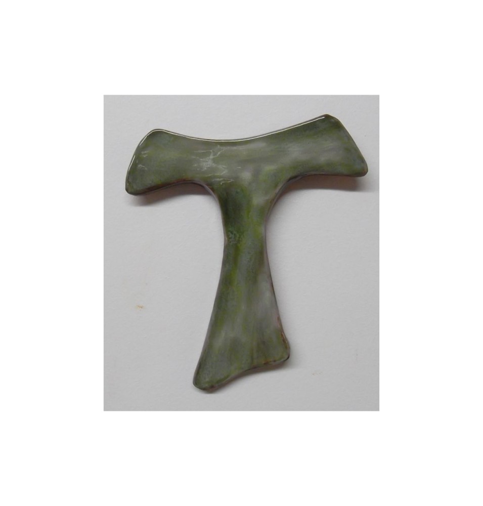 Petit Tau de Saint François en Terre Cuite Émaillée - Vert - (SC-pTAUv)