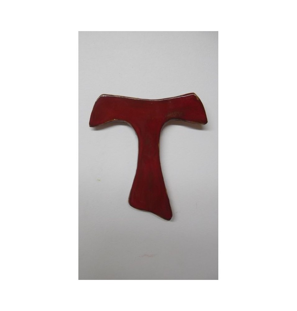 Petit Tau de Saint François en Terre Cuite Émaillée - rouge - (SC-pTAUr)