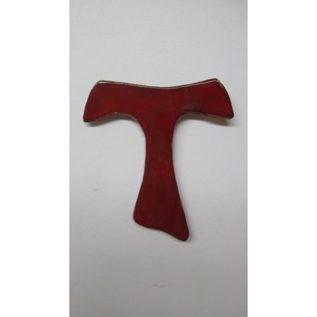 Petit Tau de Saint François en Terre Cuite Émaillée - rouge - (SC-pTAUr)