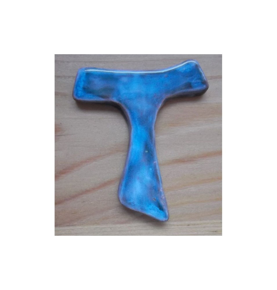 Petit Tau de Saint François en Terre Cuite Émaillée - bleu - (SC-pTAUb)