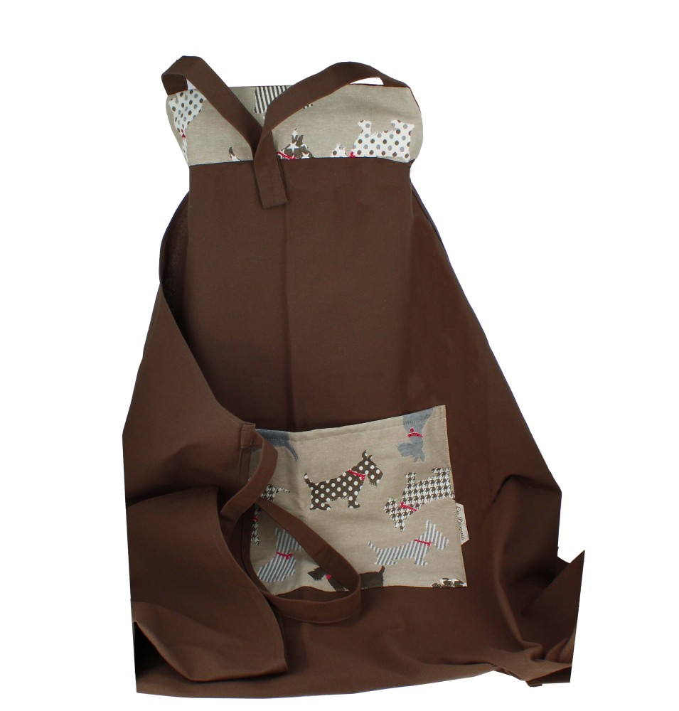 Tablier en Toile Marron Motifs Chiens