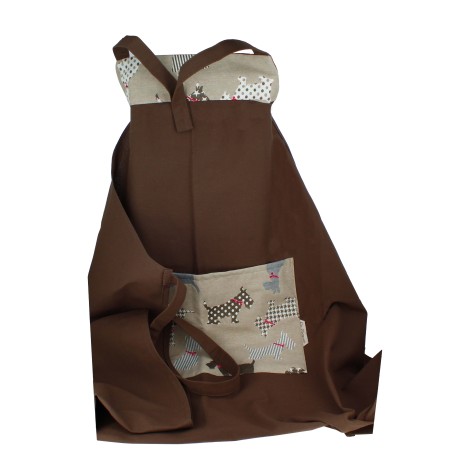 Tablier en Toile Marron Motifs Chiens